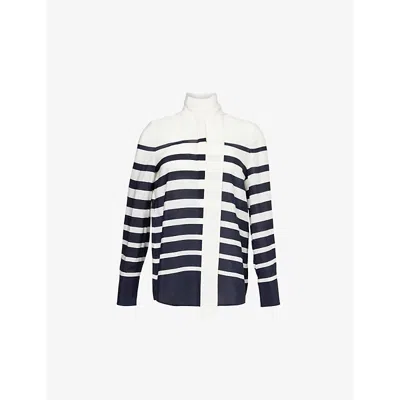 Valentino Garavani Womens Avorio Navy Val Stripe-pattern Regular-fit Silk Shirt