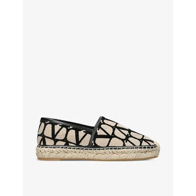 Valentino Garavani Womens Beige Comb Toile Iconographe Woven Low-top Espadrilles