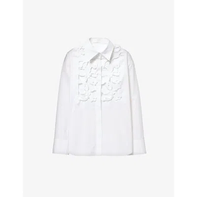 Valentino Garavani Womens Bianco Floral-embellished Relaxed-fit Cotton-poplin Shirt