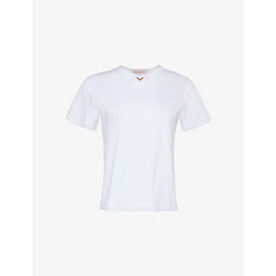 Valentino Garavani Womens Bianco Logo-plaque Regular-fit Cotton-jersey T-shirt