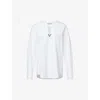 Valentino Garavani Womens Bianco Ottico V-neck Logo-plaque Cotton-poplin Top In Bianco Ottico