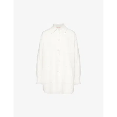 Valentino Garavani Womens Bianco Spread-collar Relaxed-fit Cotton-blend Shirt