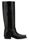 Valentino Rockstud Biker Knee-high Leather Boots In Black