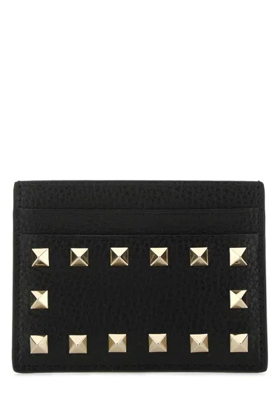 Valentino Garavani Women Black Leather Rockstud Card Holder