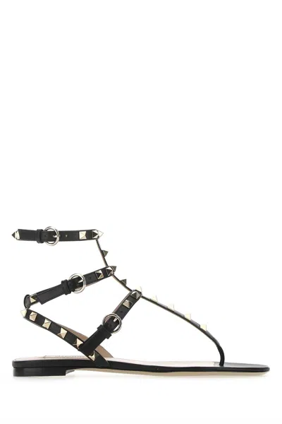 Valentino Garavani Women Black Leather Rockstud Thong Sandals