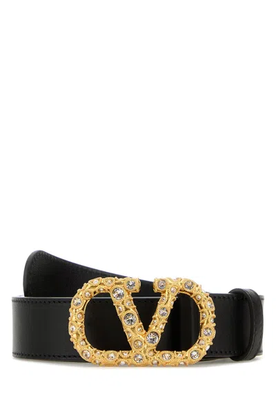 Valentino Garavani Women Black Leather Vlogo Belt