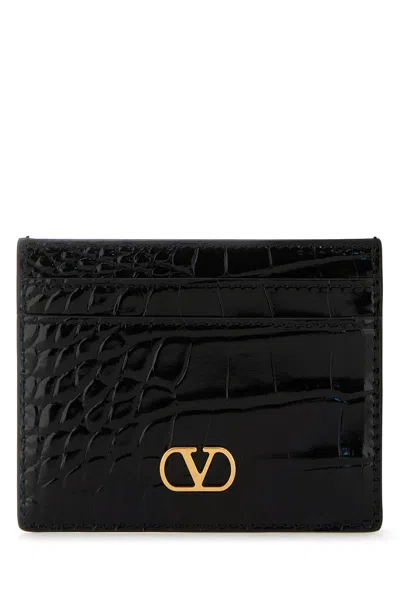 Valentino Garavani Women Black Leather Vlogo Card Holder