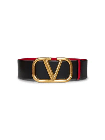 Valentino Garavani Women Black Leather Vlogo Signature Reversible Belt