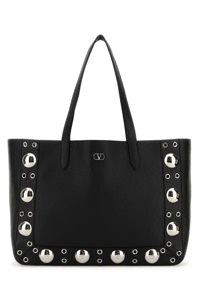 Valentino Garavani Nellcôte Medium Shopping Bag In Garnet Calfskin In Black