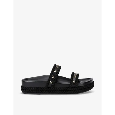 Valentino Garavani Womens Black Rockstud Leather Espadrille Sandals