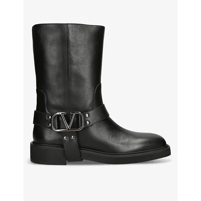 Valentino Garavani 40mm Rockstud Leather Biker Boots In Black