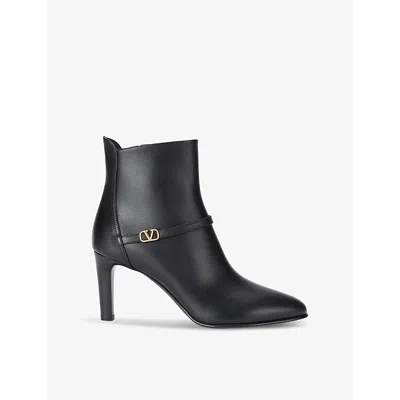 Valentino Garavani Womens Black Vlogo-plaque Leather Ankle Boots