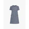 Valentino Mossi Denim Textured Tweed Mini Shift Dress In Blu Denim Azzurro Bianco