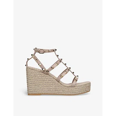 Valentino Garavani Rockstud 100 Leather Wedge Espadrilles In Nude