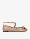 Valentino Garavani Silk Rockstud Ballet Flats In Neutral