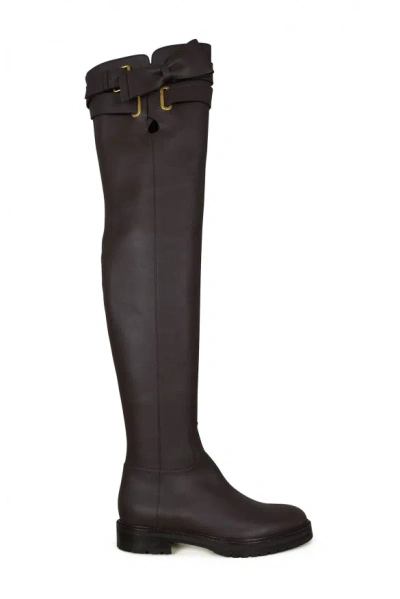 Valentino Garavani Women Bow-tie Over-the-knee Boots In Brown