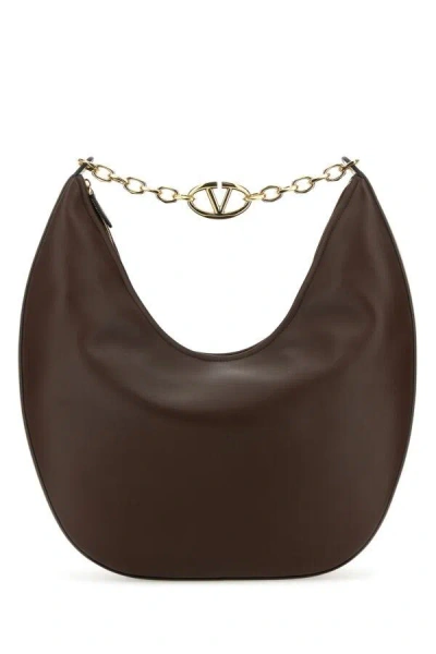 Valentino Garavani Women Brown Leather Medium Vlogo Moon Shoulder Bag