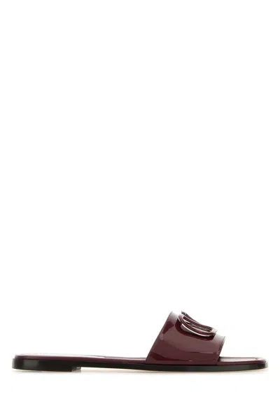 Valentino Garavani Women Burgundy Leather Vlogo Signature Slippers