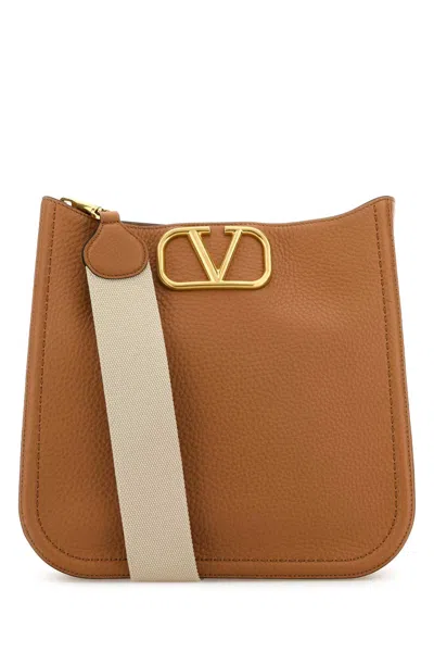 Valentino Garavani Women Camel Leather Alltime Shoulder Bag In Brown