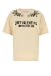 Valentino Cotton Crew Neck T-shirt With Embroidered Detail In Brown