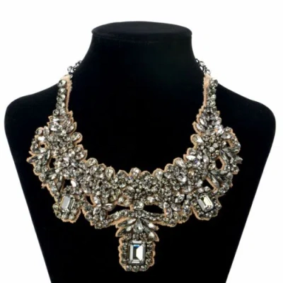 Pre-owned Valentino Garavani Women's Crystal Collar Statement Necklace In Gray