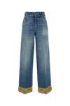 Valentino Garavani Light Blue Jeans With Logo Patch On The Back And Jacquard Cuffs In Denim Woman