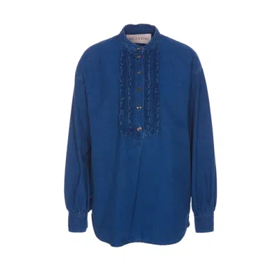 Valentino Garavani Women Denim Shirt With Ruches