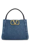 Valentino Denim Small Alltime Handbag In Blue