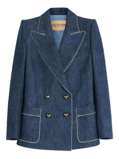 Valentino Garavani Women Double-breasted Denim Jacket In Blue