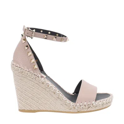 Valentino Garavani Rockstud Womens Leather Wedges Espadrilles In Pink
