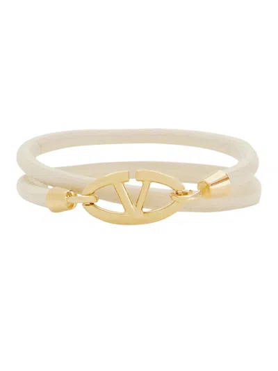 Valentino Garavani Women Double Twist Leather Bracelet With Vlogo In Cream
