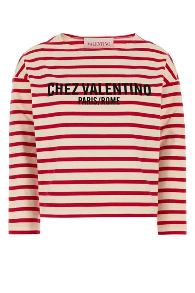 Valentino Womens Avorio Rosso Striped Brand-print Cotton-jersey T-shirt In Multi