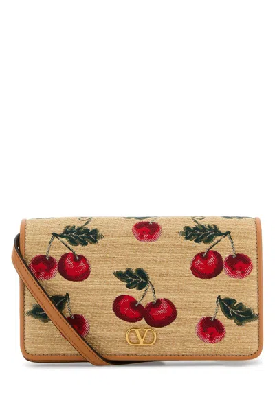Valentino Garavani Women Embroidered Raffia Mini Vlogo Signature Shoulder Bag In Multi