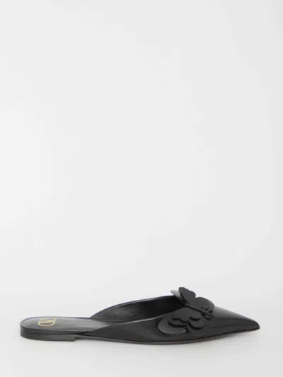 Valentino Garavani Women Flat Mules In Leather In Black