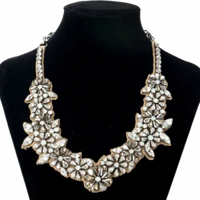 Pre-owned Valentino Garavani Women's Floral Crystal Collar Statement Necklace In Silver