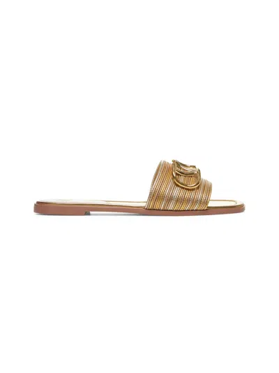 Valentino Garavani Women Gold Vlogo Signature Slide Sandals