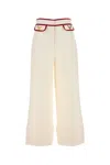 Valentino Ivory Trousers With Gold V In Neutral