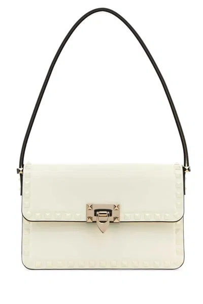 Valentino Garavani Women Ivory Leather Rockstud Shoulder Bag In White