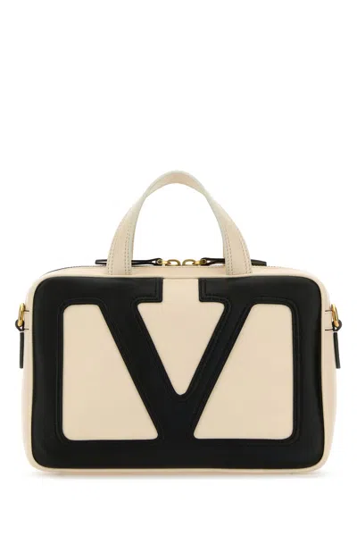 Valentino Garavani Sand Nappa Leather Viva Superstar Handbag In Butter White Black