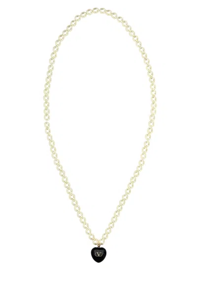 Valentino Garavani Women Ivory Pearls Coeur Royal Necklace In Metallic