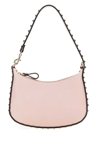 Valentino Garavani Women Light Pink Leather Mini Hobo Rockstud Shoulder Bag