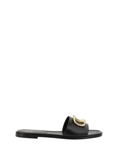 Valentino Garavani Black Calfskin Vlogo Signature Slide