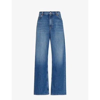 Valentino Garavani Womens Medium Blue Denim Wide-leg Mid-rise Jeans