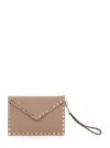 Valentino Garavani Women Medium Flat Pouch | Rockstud | Vitello Stampa Alce/platinum Studs