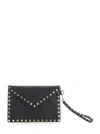 Valentino Garavani Women Medium Flat Pouch | Rockstud | Vitello Stampa Alce/platinum Studs