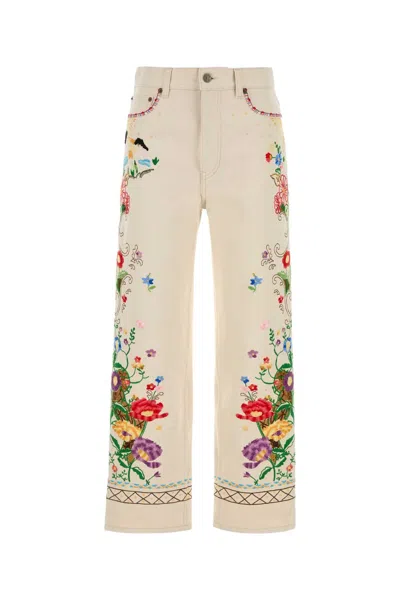 Valentino Denim Jeans With Floral Embroidery In Multi