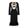 Valentino Belted Bow-embellished Velvet And Ottoman-trimmed Wool Midi Dress