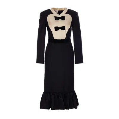 VALENTINO VALENTINO GARAVANI WOMEN MIDI DRESS IN VIRGIN WOOL WITH BOWS