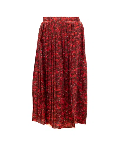 Valentino Garavani Pleated Floral Print Skirt In Red