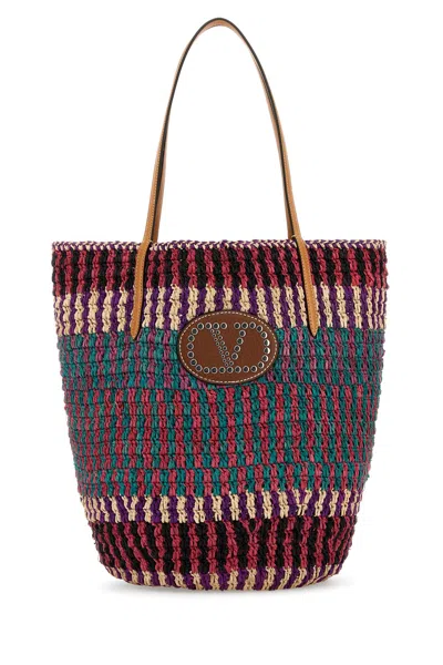 Valentino Garavani Vlogo Leather-trimmed Crocheted Straw Tote In Purple
